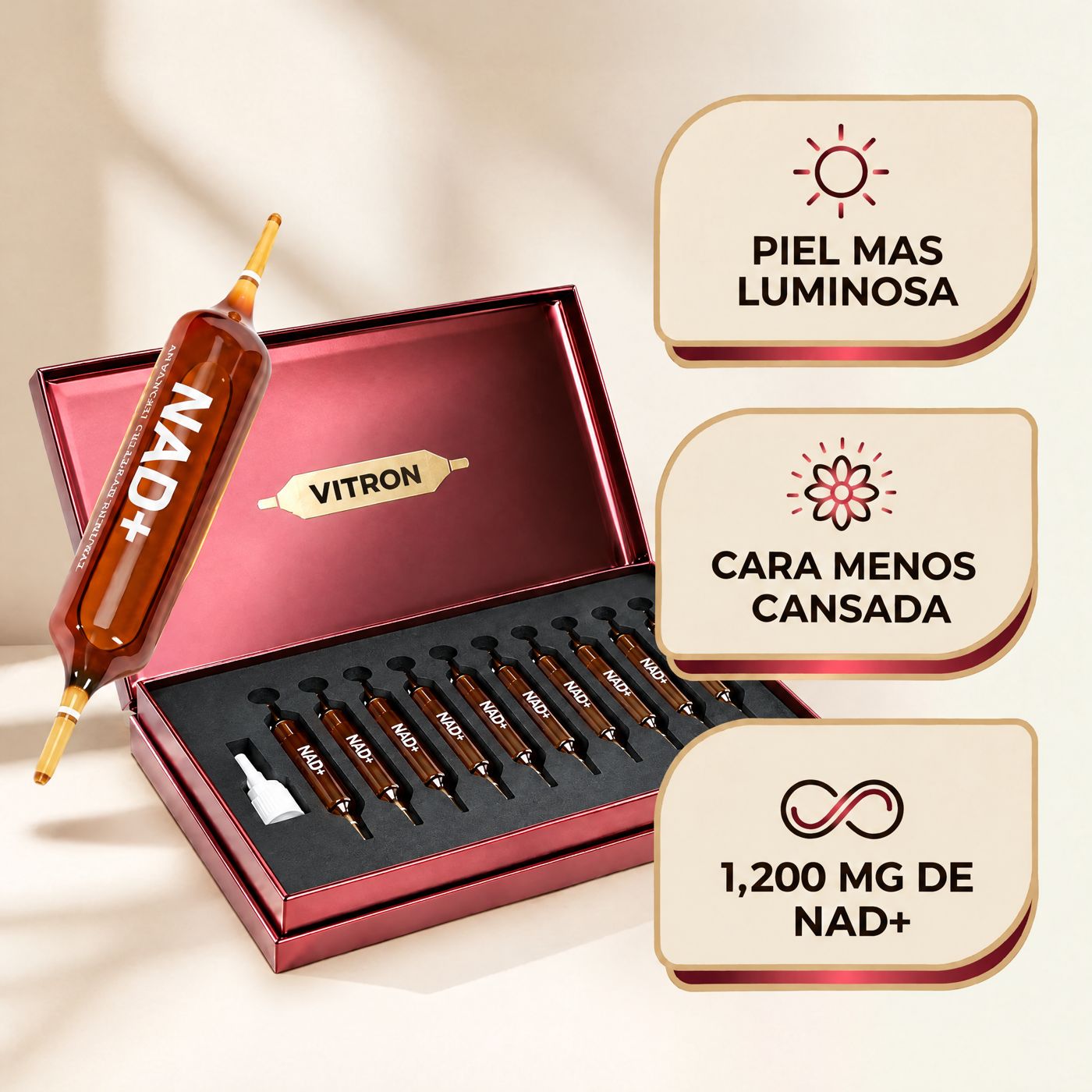 Piel más luminosa, cara menos cansada, 1,200 mg de NAD+